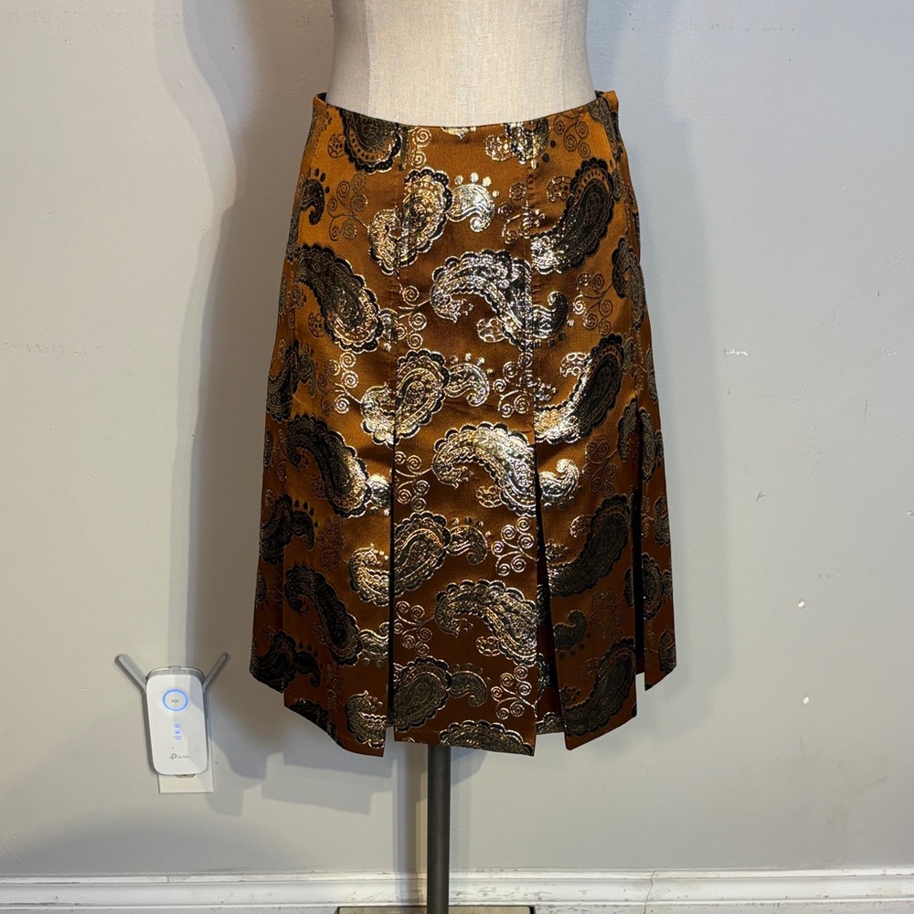 Club Monaco A-Line Skirt with Gold Paisley Design